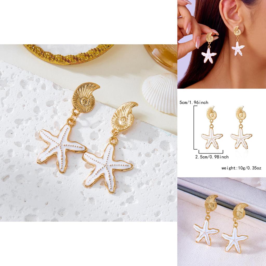 Ocean Theme Alloy Earrings With Starfish And Shell Motif For Women Vacation Fashion