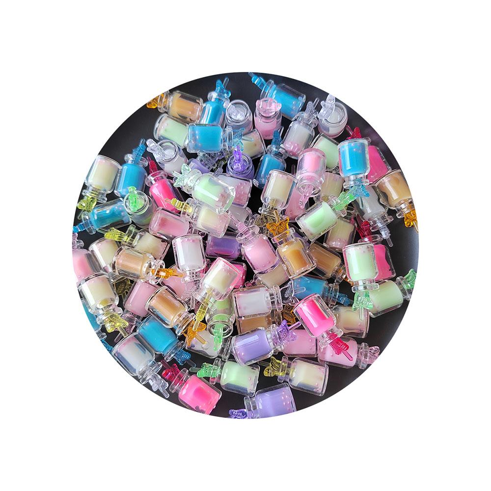 100Pcs Luminous Mini Resin Juice Straw Cup Drinks Miniature Ornament Tiny Bottles for DIY Garden Doll House Children Toys
