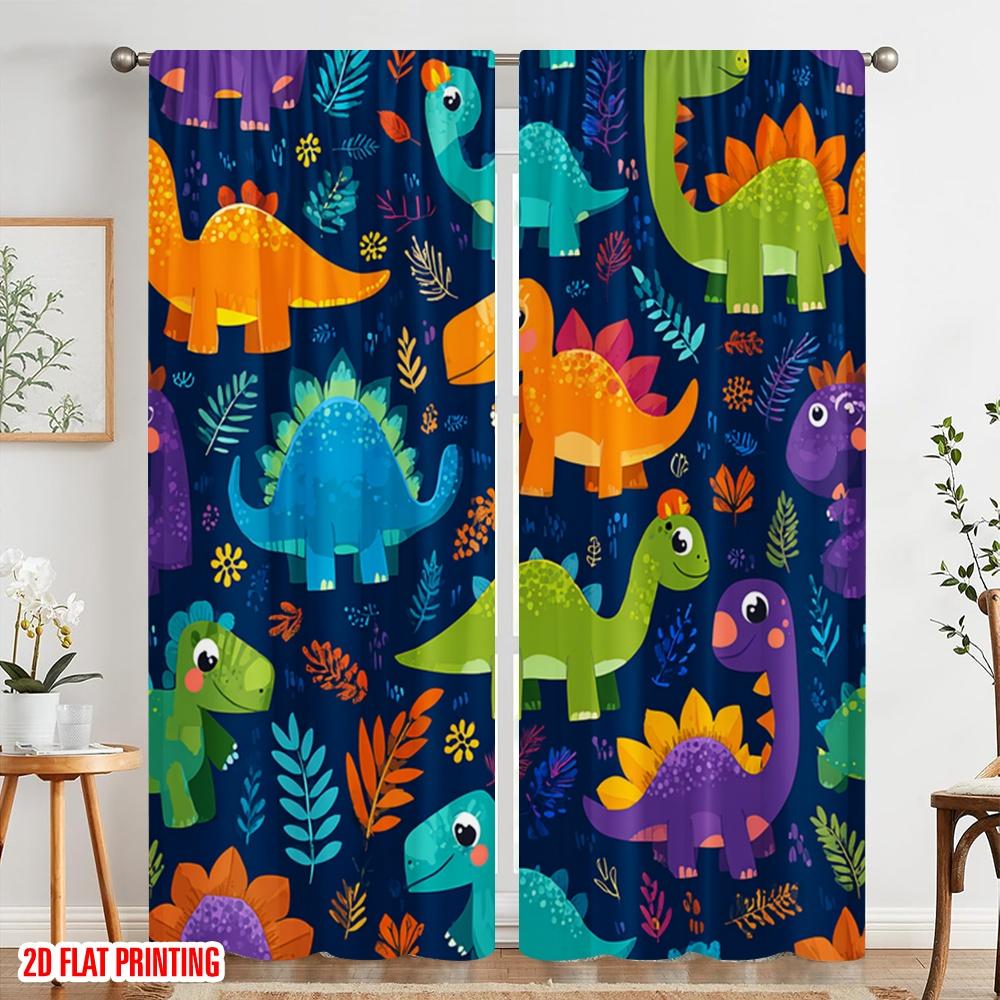 2pcs 2D flat printing Window Drapes Cute Cartoon Dinosaurs 100% Polyester Without Electricity Party Decorations for Home Wall