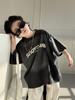 2025 Boys Denim Color Block Wide Leg Sweatpants - Casual Loose Fit, Pleated Straight-Leg Design