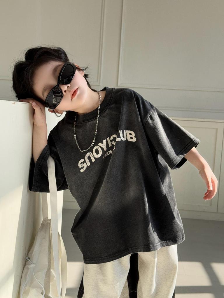 2025 Boys Denim Color Block Wide Leg Sweatpants - Casual Loose Fit, Pleated Straight-Leg Design