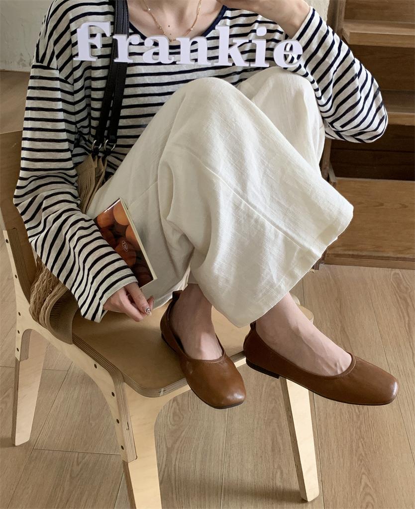 Fairy style ballet shoes simple and versatile soft leather soft sole grandma shoes round head comfortable shallow mouth single shoes female