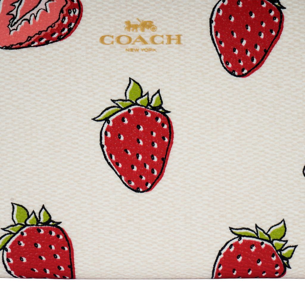 Coach Corner Zip 16 Strawberry Print Leather Clutch Small Women Clutch Chalk Red CBB81-IMCAH
