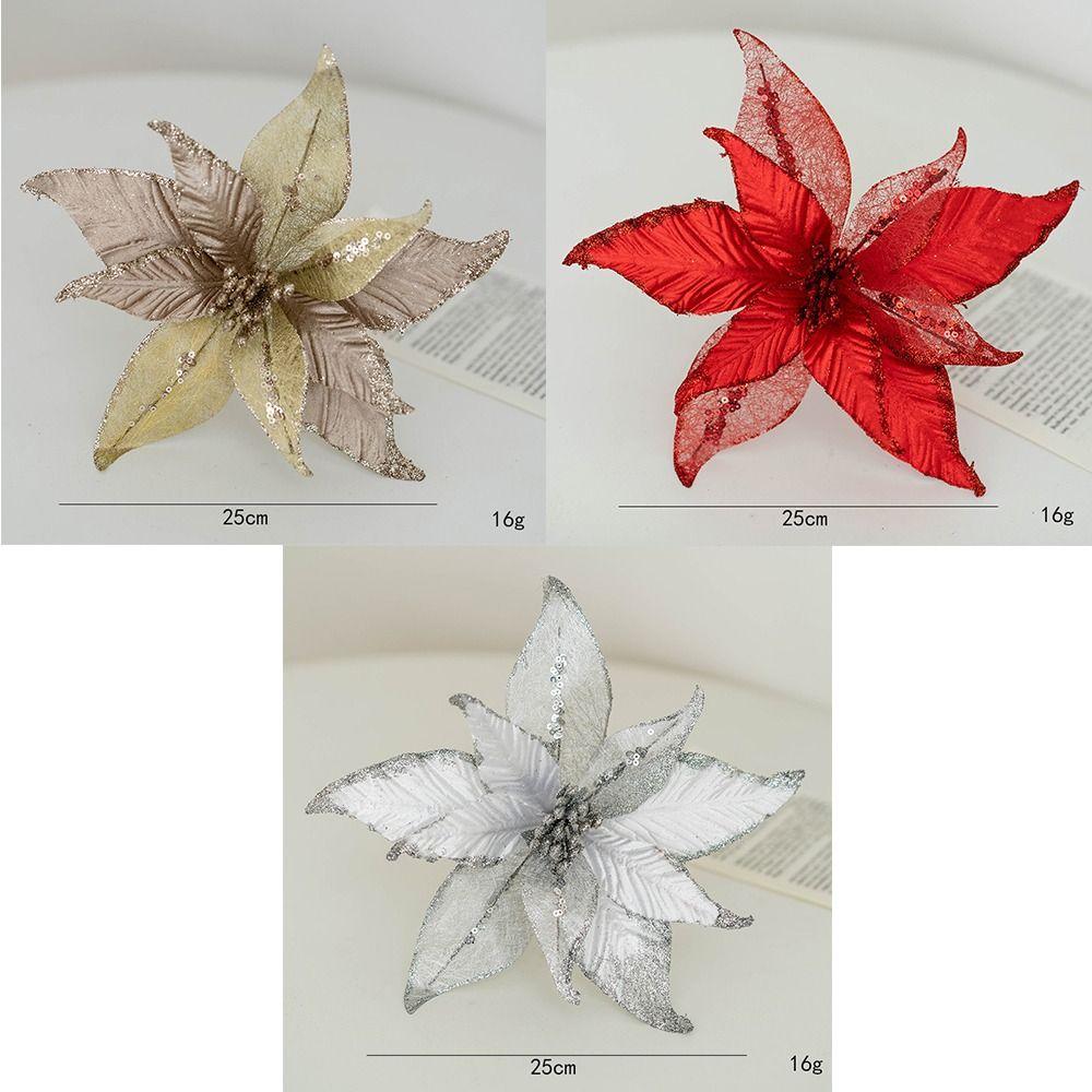 New Fabric Plastic Christmas Artificial Flowers DIY Decoration 25cm Xmas Tree Decorations Ornaments Fake Flower Xmas