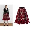 Crochet Hollow Out Flowy Patterned Lace Skirt Casual High Elastic Waist Below Knee Skirt Women's A Line Skirts Elastic Waist Skirts