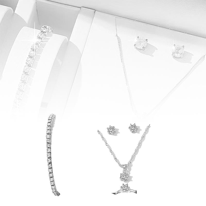 5Pcs Elegant Crystal Necklace Earrings Ring Bracelet Jewelry Sets For Women Princess Jewelry Bridal Wedding Set Valentine's Day