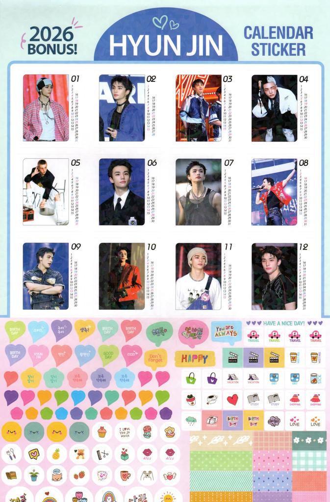 Stray Kids Stor Veggkalender 2026 Klistremerkesett Merchandise (Reiwa 8) + K-POP (Hyunjin)