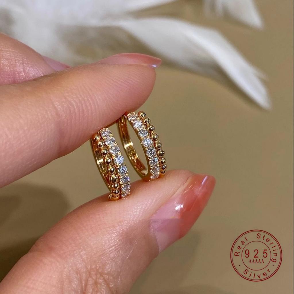Pendientes Geométricos Brillantes de Zirconia con Chapado de Plata de Ley 925 y Oro de 18K Incrustado para Mujer Joyería Ligera de Lujo para Fiesta y Boda