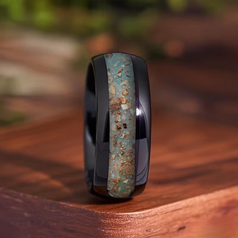 with Red Abalone Shell Inlay Rings Fashion 8mm Black Men Stainless Steel Ring for Men Wedding Band Jewelry Drop Shipping