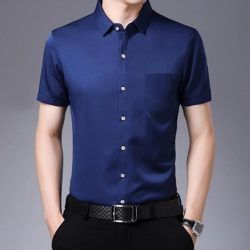 New Men's Business Casual Short Sleeved Solid Color Shirt Wrinkle Resistant Wrinkle Free Comfortable All Season Versatile Top