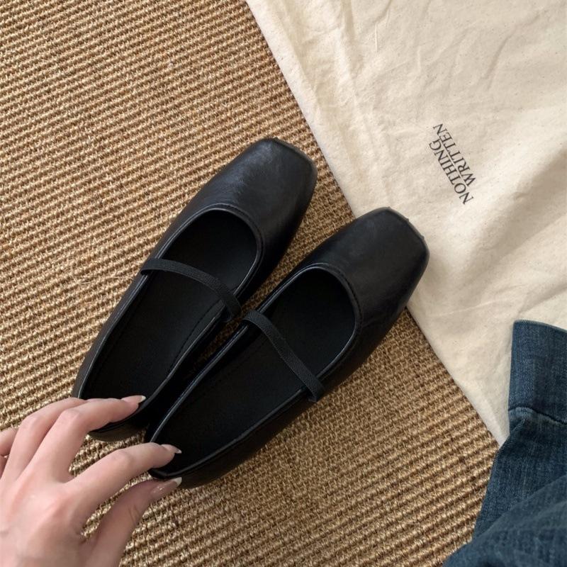 

2025 новая осенняя красная Мэри Джейн нежные вечерние туфли толстый каблук французский квадратный носок балетки одинарные туфли женская обувь 40 чёрный