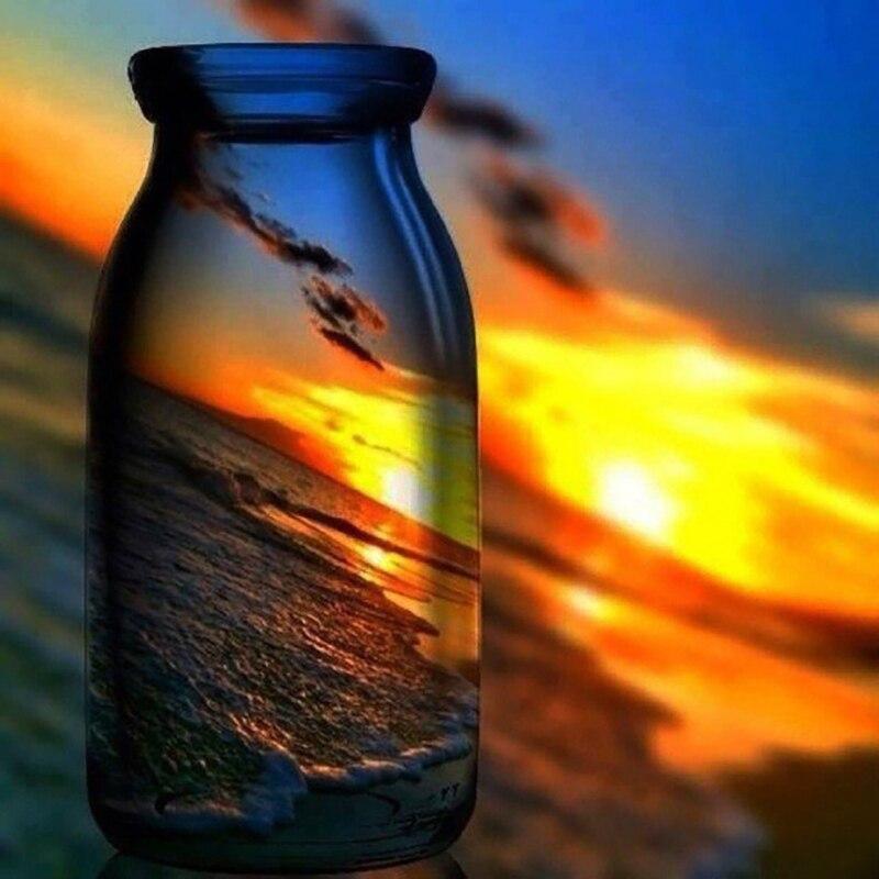 5D DIY Diamond Painting Sunset Bottle View Diamond Embroidery  Cross Stitch Full Round Drill Manual Art Home Decor Gift