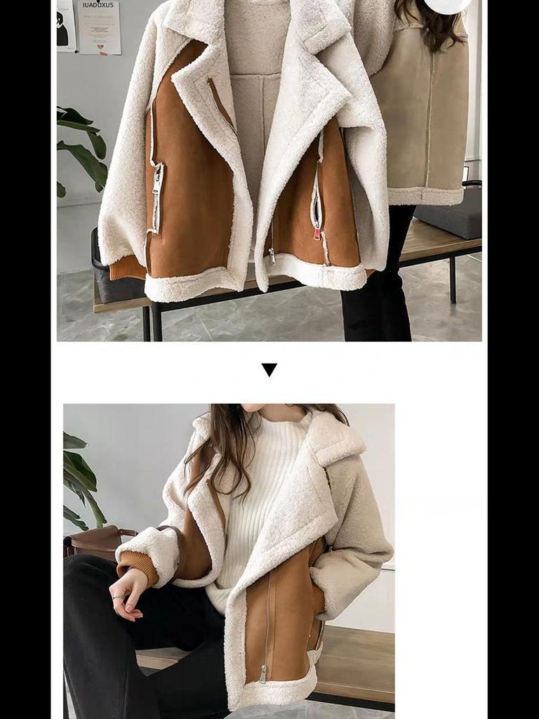 2024 Stylish Thick Lambskin Fur Coat - Versatile, Loose-Fit Deerskin Motorcycle Jacket