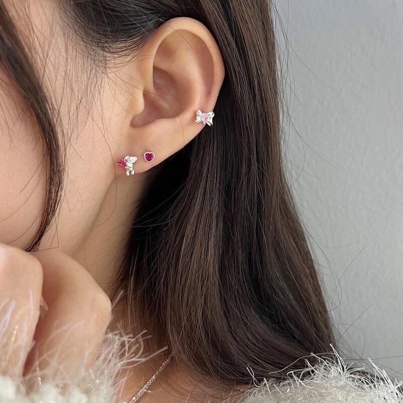2PCS Acrylic Flower Stud Earring Fashion Women Shiny Colorful Screw Stud Earrings Stainless Steel Cartilage Helix Ear Piercing Jewelry Accessories