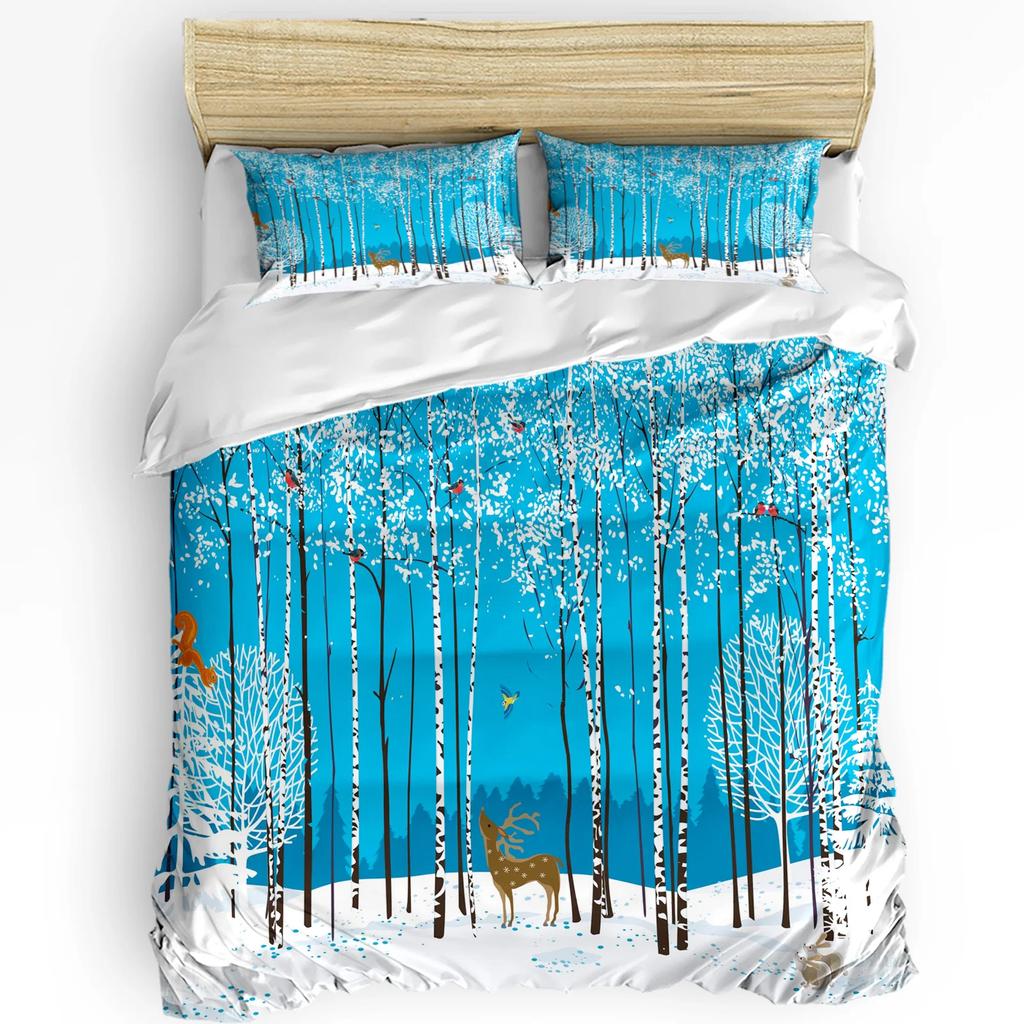 Waldtier Hirsch Birke Ahorn Gras Bettbezug mit Kissenbezug Kundenspezifisches 3-teiliges Bettwäscheset Steppdeckenbezug Doppelbett Heimtextil