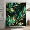 Green Gold Shower Curtain Luxurious Feather Pattern Decorative Fabric Bath Accessories Modern Bathroom Home Improvement Decorati