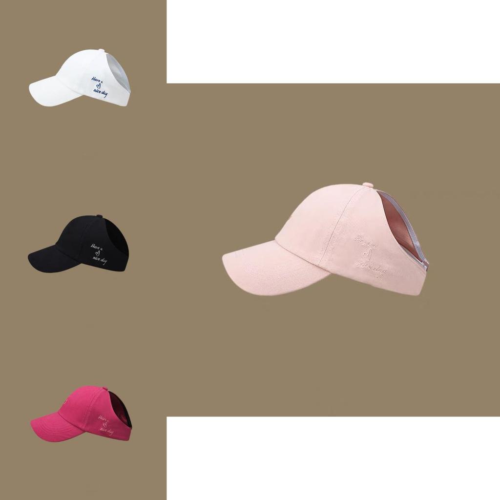 Casquette de baseball tendance 2024 réglable en coton pour femmes avec ouverture pour queue de cheval et protection solaire