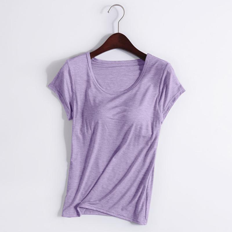 Plus Size Women Short Sleeve Vest With Built In Bra Pad Casual Home Base Wear