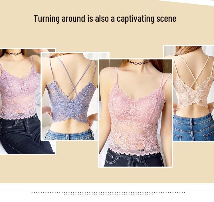 Butterfly Lace Wrap Chest Cross Strappy Tank Top with Pads - Sexy, Thin Bandeau Base Layer Lingerie for Women