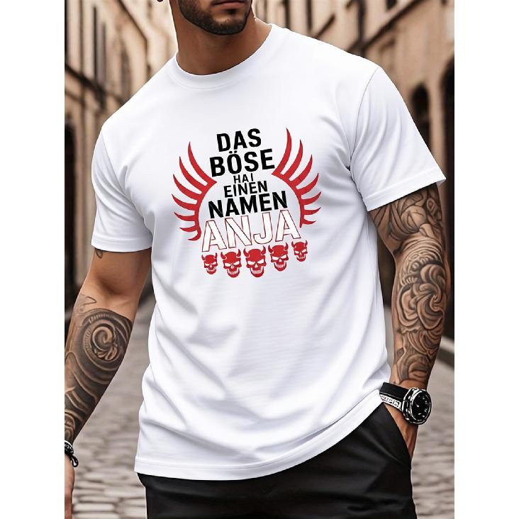 Men s German Quote T-Shirt - Evil Has a Name (Das Ist Ein Name) with Anja Iconic Logo & Bold Lettering - Soft Relaxed Fit Casual Streetwear Tee S