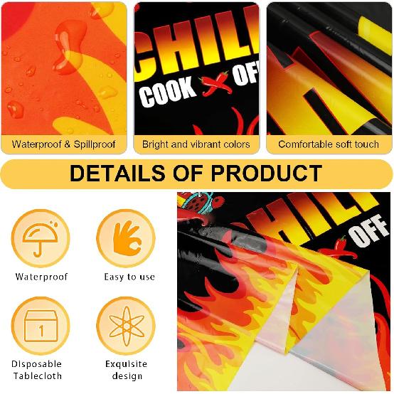 PHOGARY Chili Cook Off Tablecloth for Chili Cookoff Decor, Chili Pepper Tablecloths Disposable, Chili Cookoff Table Cloth Decorations for a Party,