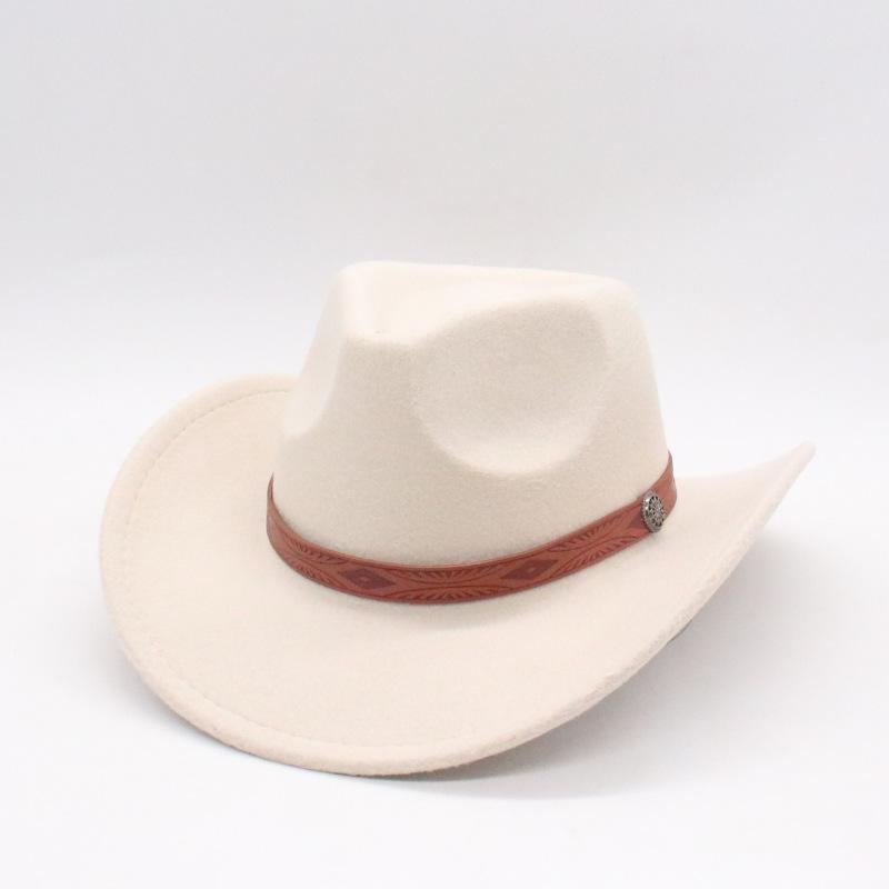 

New Neutral And Simple Peach Heart Top Woolen Top Hat Jazz Hat Ethnic Hat Spot Roll-Brim Bell-Shaped Jazz Hat one size [d peach cow]