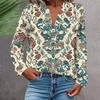 Women's Fashionable And Casual Shirt Long Sleeve V-neck Button Printed Blouse Top