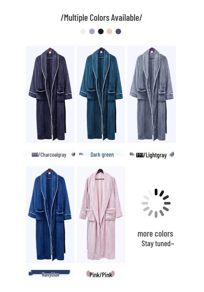 Unisex Flannel Bathrobe: Fleece Lined, Thickened, Plus Size, Autumn/Winter