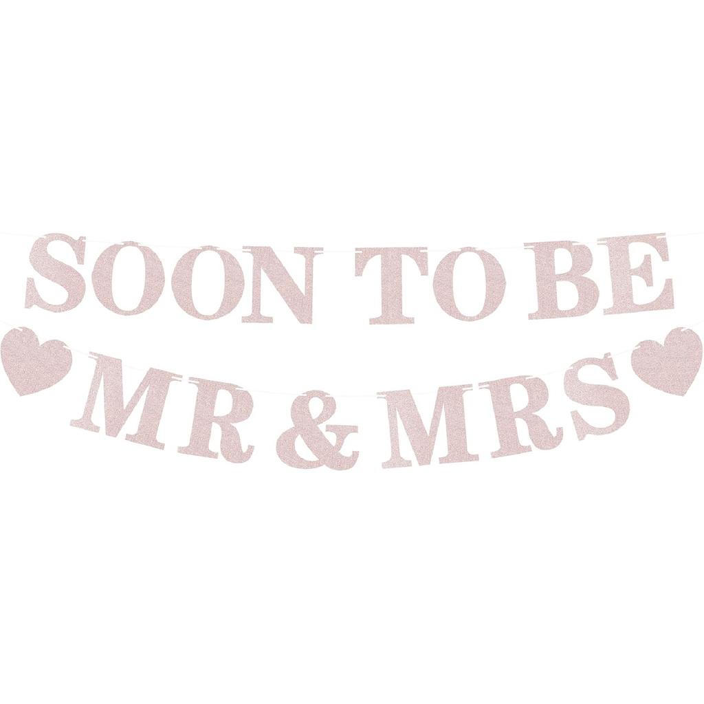 Pre-strung Soon to Be Mr & Mrs Banner - Black Glitter Bridal Shower Decorations for Wedding, Engagement or Bachelorette Party Photo Booth Props