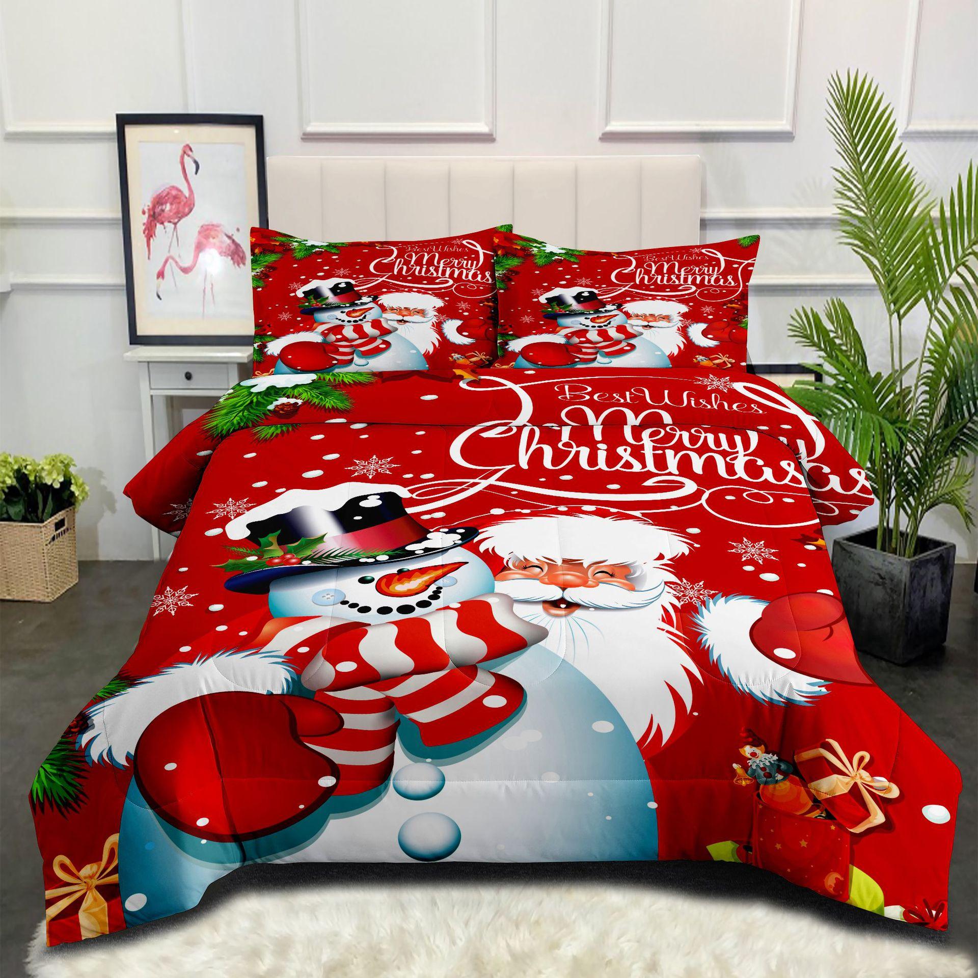 Santa Claus Plush Quilt, Kids Quilt, Microfiber Cotton Digital Print Bedding Set (3-piece) 140*200cm