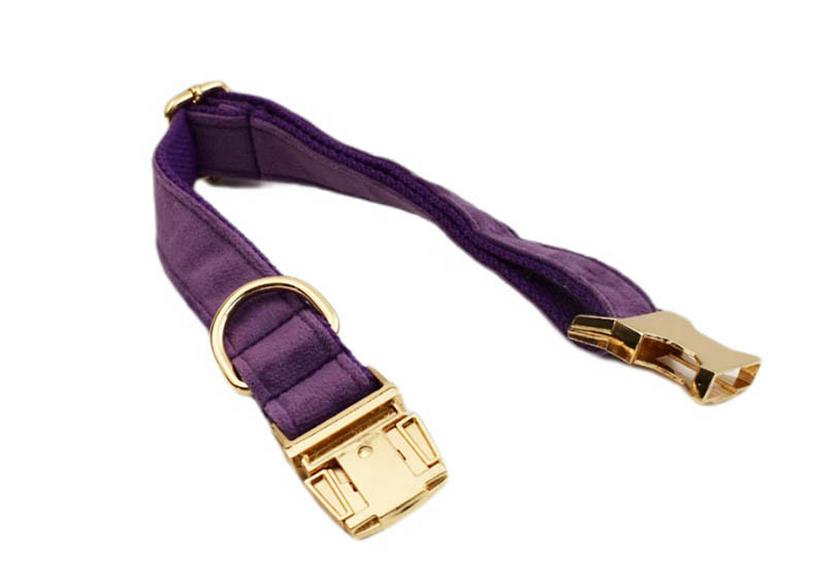 Purple Velvet Dog Collar & Leash Set