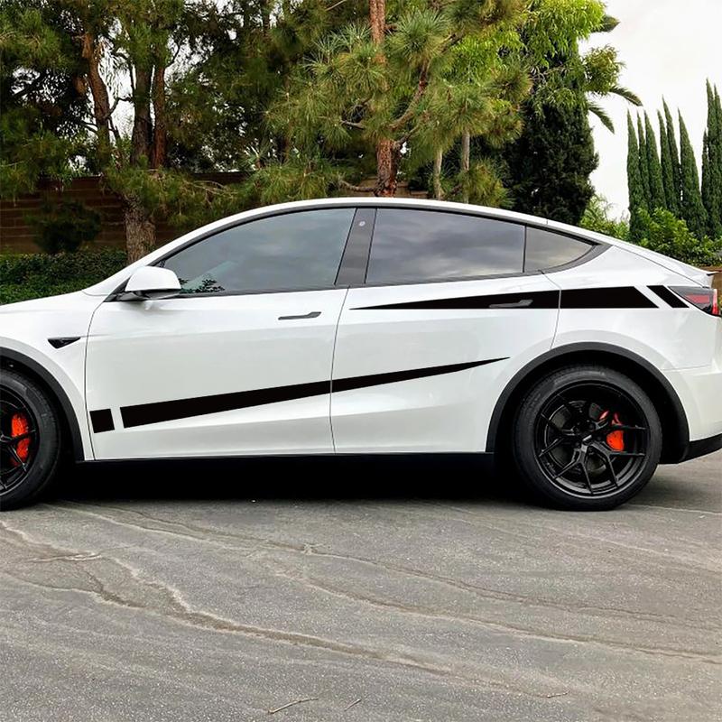 Car Door Side Skirt Stripes Stickers Racing Style for Tesla Model Y Accessories Decoration Vinyl DIY Decals(1Pair)