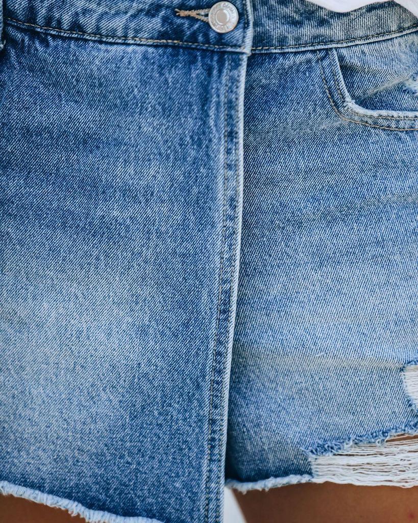 2025 Summer Light Blue Women's Denim Ripped Skirt Shorts
