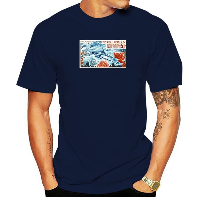 Adult Unisex T Shirt Summer Black Tshirt French Polynesia Spearfishing Postage Stamp TShirt Novelty Cotton Tops Graphic Tees