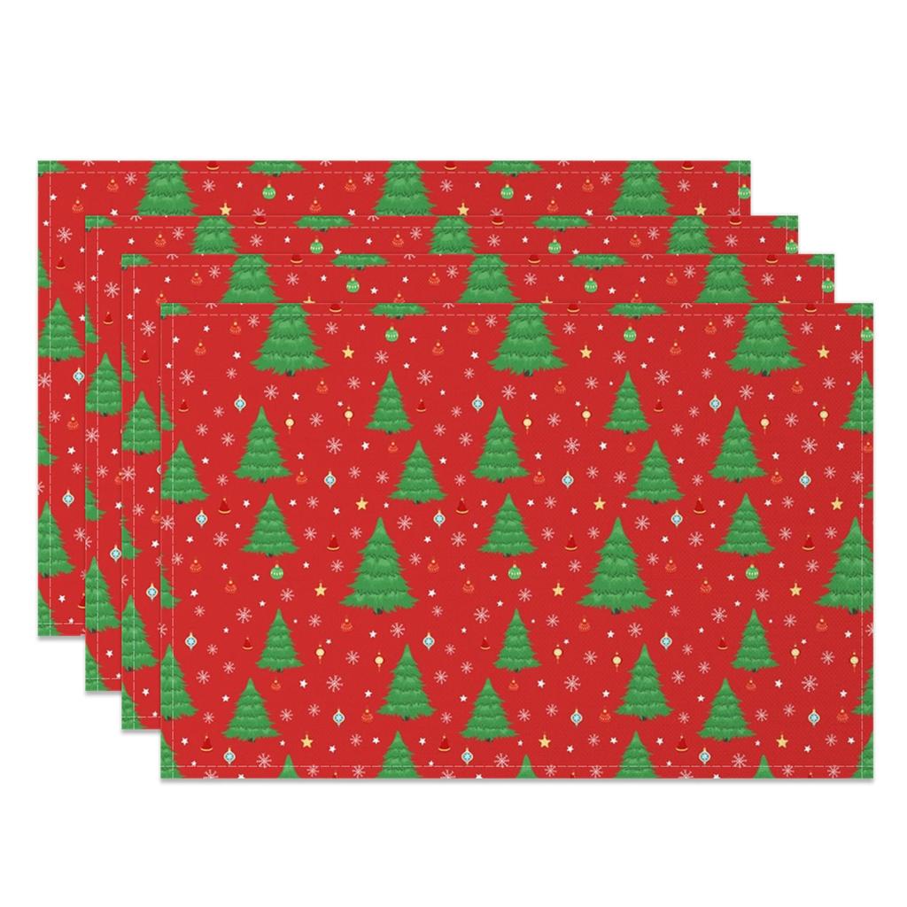 Christmas Placemats Dining Table Festive Holiday Decoration Snowflakes Tree Designs Dining Mats for Xmas Party Family Dinner