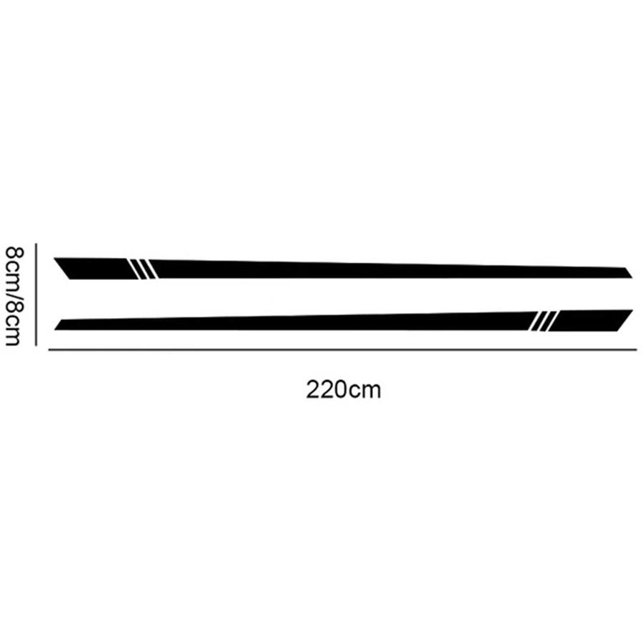 2pcs 2.2M Universal Car Body Door Side Skirt Stripes Stickers Vinyl Decals Black
