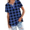 Women's Fashionable Casual Summer Plaid Print V-neck Button Short-sleeved Top