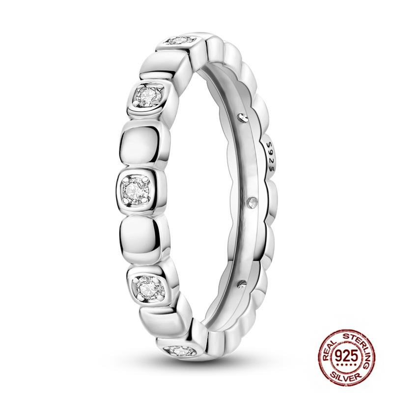 Shine Women koppar Fingerringar 925 Sterling Hjärta Krona Glöd Eldfluga Stjärna Sol Tusensköna Stapelbar Originalring Årsdag Zirkon