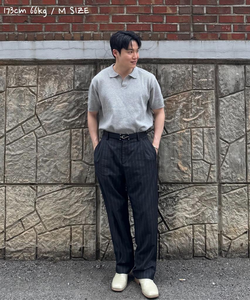 CUZNELLO Cool Cotton Open Collar Short Sleeve Knit_Gray