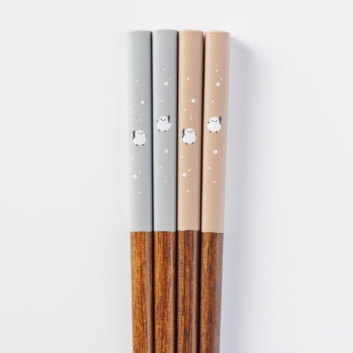 Sunlife Chopsticks, Dishwasher Safe, Adult, Long, Cute, 22.5cm, Shimaenaga (Long-tailed Tit) Design, Natural Wood, Gray, Made In Japan, H-06757