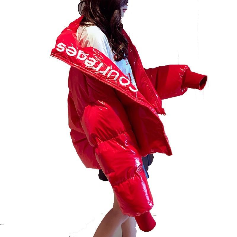 

Жіноче зимове тепле водонепроникне пальто, товста парка з вишивкою Зимове пальто, глянцева пухова парка великого розміру Вільна жіноча куртка L червоний