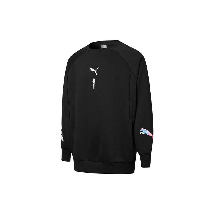 Puma Logo Print Crew Neck Long-Sleeve Sweatshirt Unisex Black L