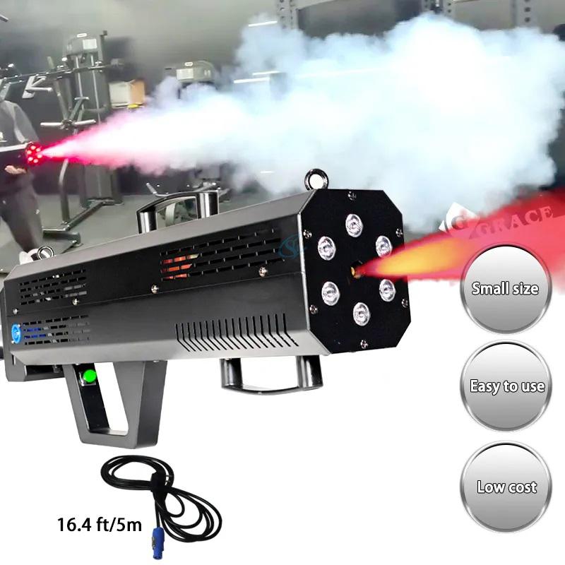 Portable 1500W RGB LED Jet FX Smoke Gun Powerful Output Air Column DJ Light Cannon Fog Spray Machine for Stage Wedding