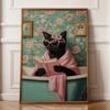 Vintage Black Cat Bathroom Wall Art, Toilet Fun Wall Art, Funny animal Bathroom Art, Quirky Bathroom Wall Decor, Bathroom Print