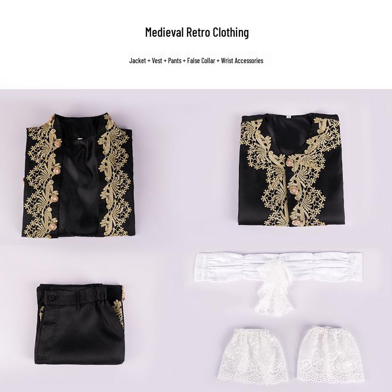 Medieval Prince Formal Cosplay Costume: Men s Long-Sleeved Retro Court Jacket Set 2XL