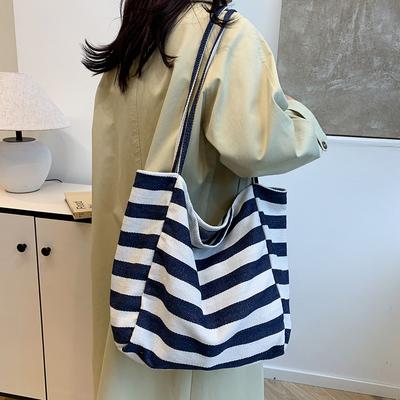 2025 nouveau sac en toile grande capacité décontracté polyvalent cabas sac à provisions sac à main rayé femme