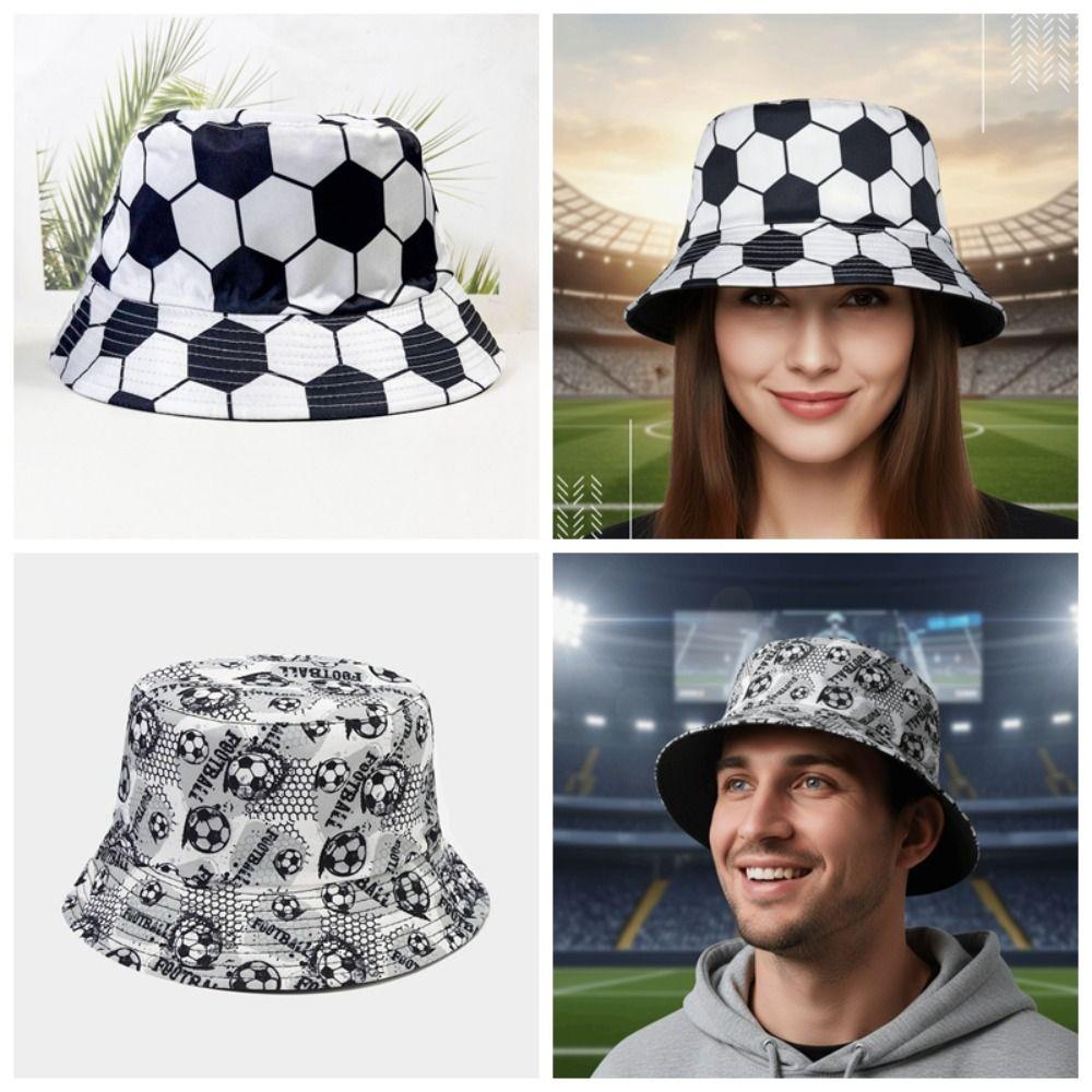 Folding Soccer Pattern Bucket Cap Korean Style Football Fisherman Hat Sunscreen Basin Cap Work