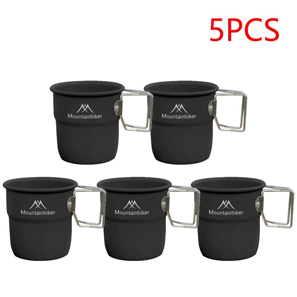 1-5PCS 300ml Camping Water Cup with Foldable Handle Picnic Water Mug Aluminum Alloy Lightweight Camping Cup for Outdoor