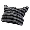 Autumn and Winter New Striped Devil Horn Hand-knitted Hat with Pointed Ears To Show the Face Small Warm Wool Hat Cute Hat for Wo