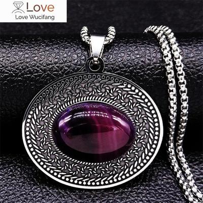 Edelstahl Böhmen Naturstein Vintage Halsketten Frauen Silber Farbe Oval Kette Halskette Schmuck Reiki Healing Geschenk N3607s